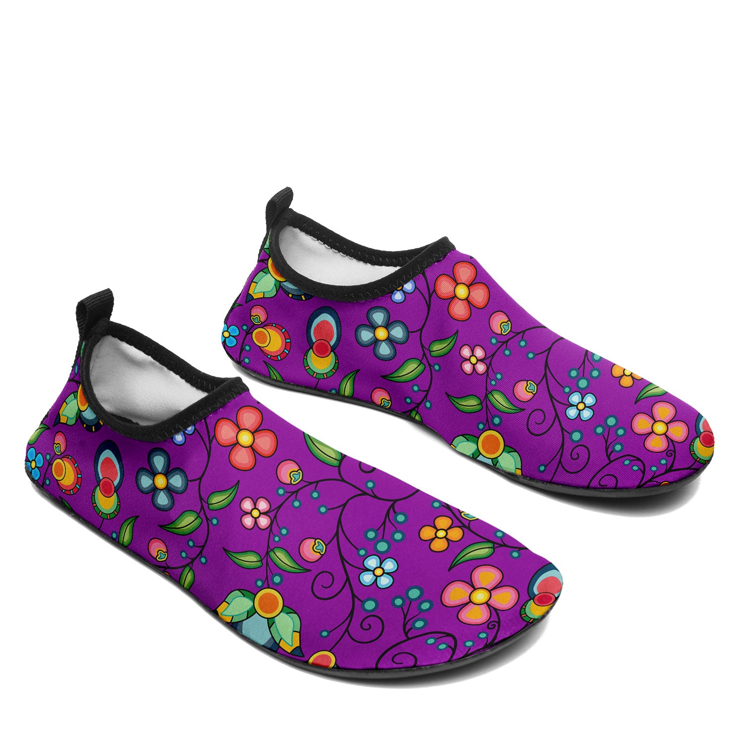 Floral Bounty Purple Kid's Sockamoccs Slip On Shoes