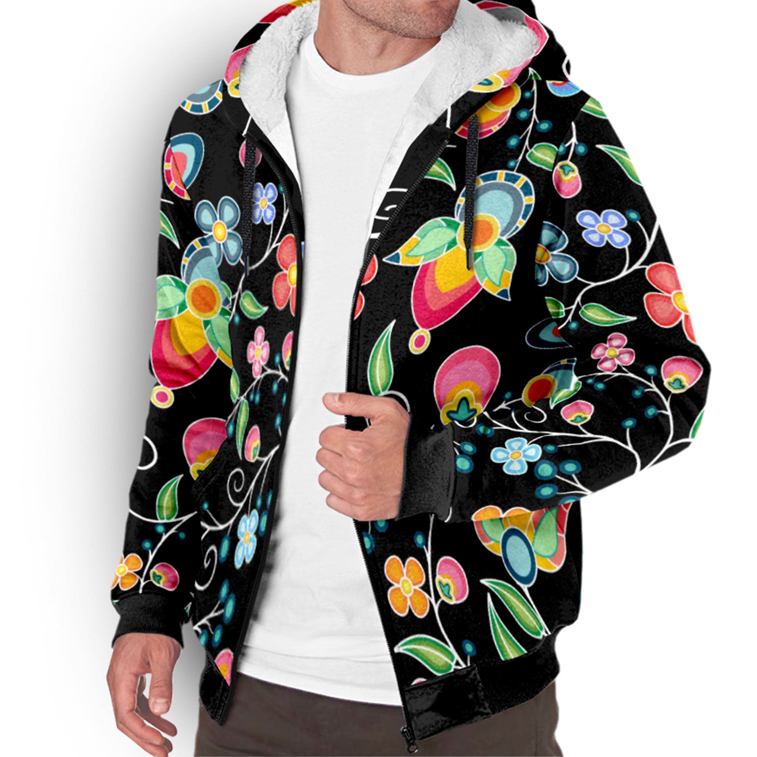 Floral Bounty Black Sherpa Hoodie