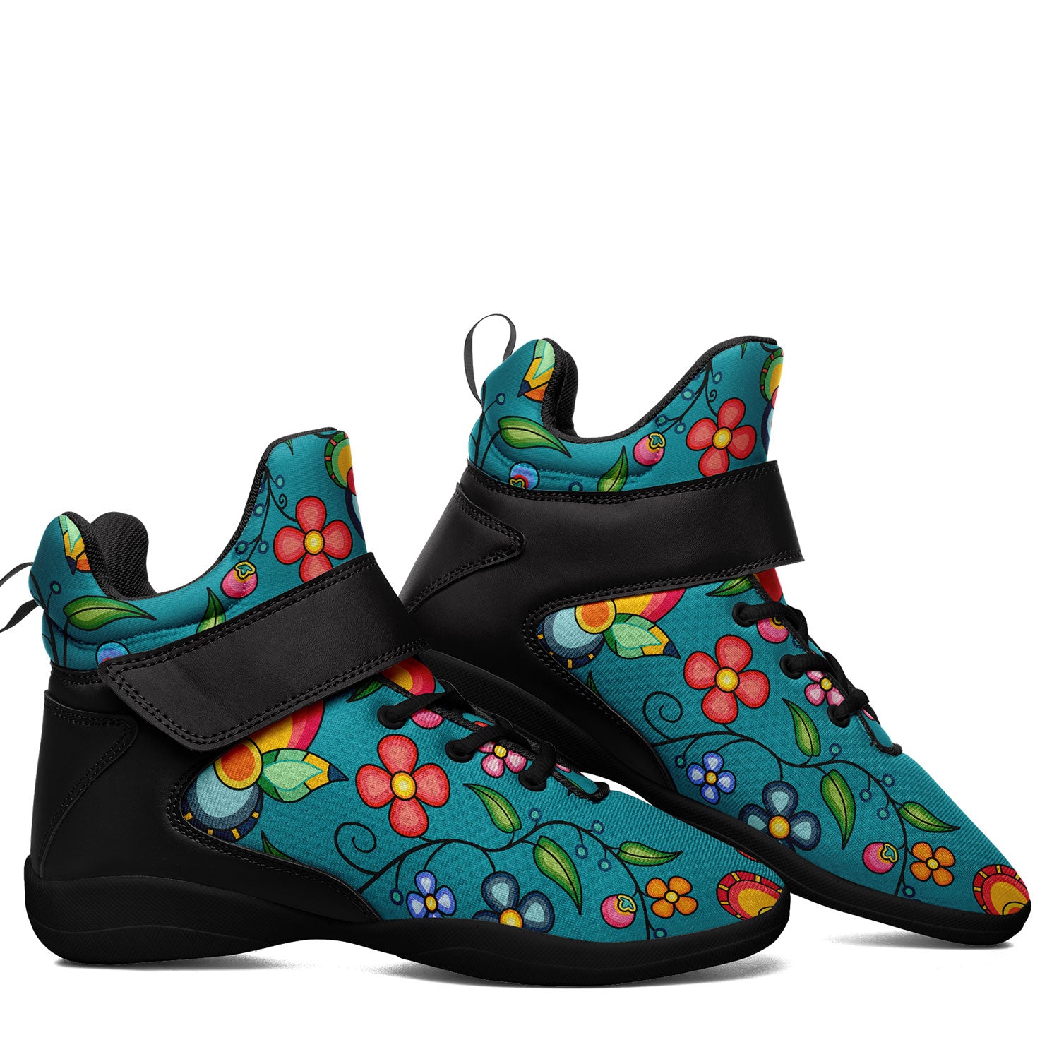 Floral Bounty Teal Ipottaa Basketball / Sport High Top Shoes - Black Sole