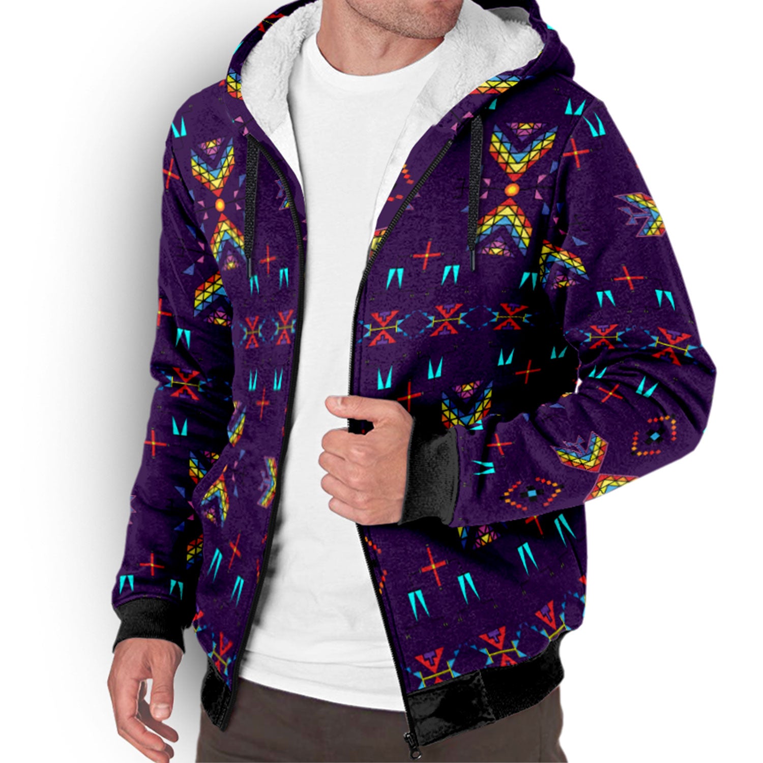 Rainy Chief Rainbow Dark Purple Sherpa Hoodie