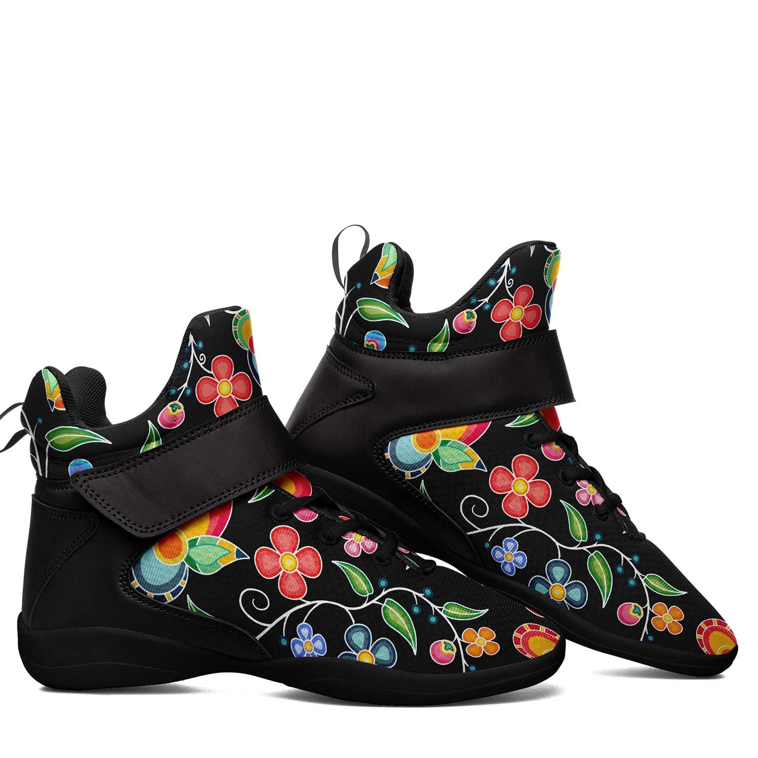 Floral Bounty Black Ipottaa Basketball / Sport High Top Shoes - Black Sole