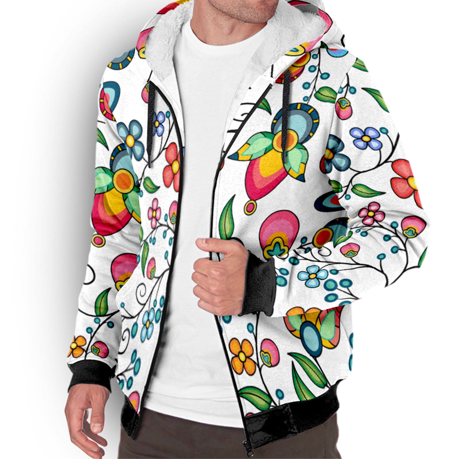 Floral Bounty White Sherpa Hoodie