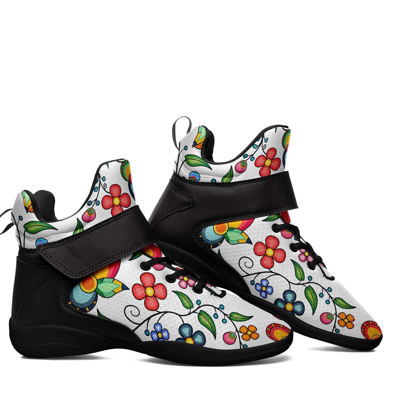Floral Bounty White Ipottaa Basketball / Sport High Top Shoes - Black Sole