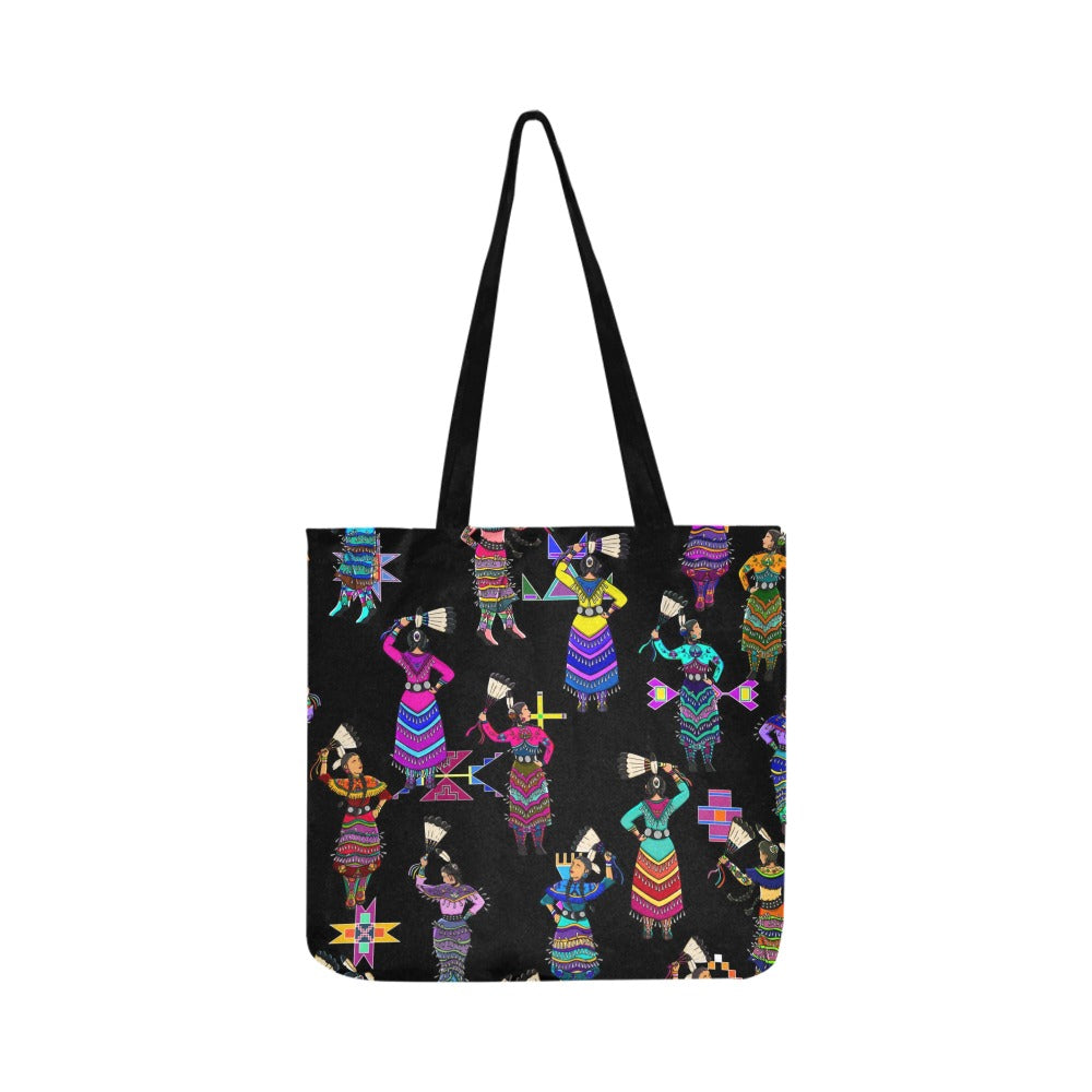 Women's Jingle Dancers Black Reusable Shopping Bag (Two sides)