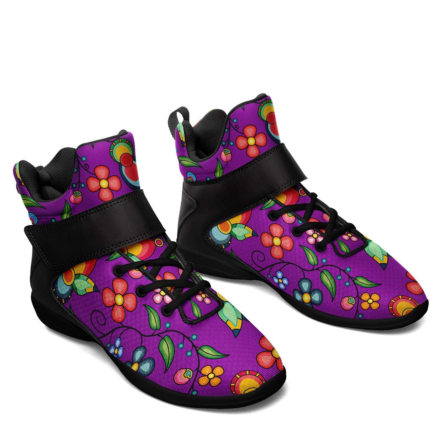 Floral Bounty Purple Ipottaa Basketball / Sport High Top Shoes - Black Sole