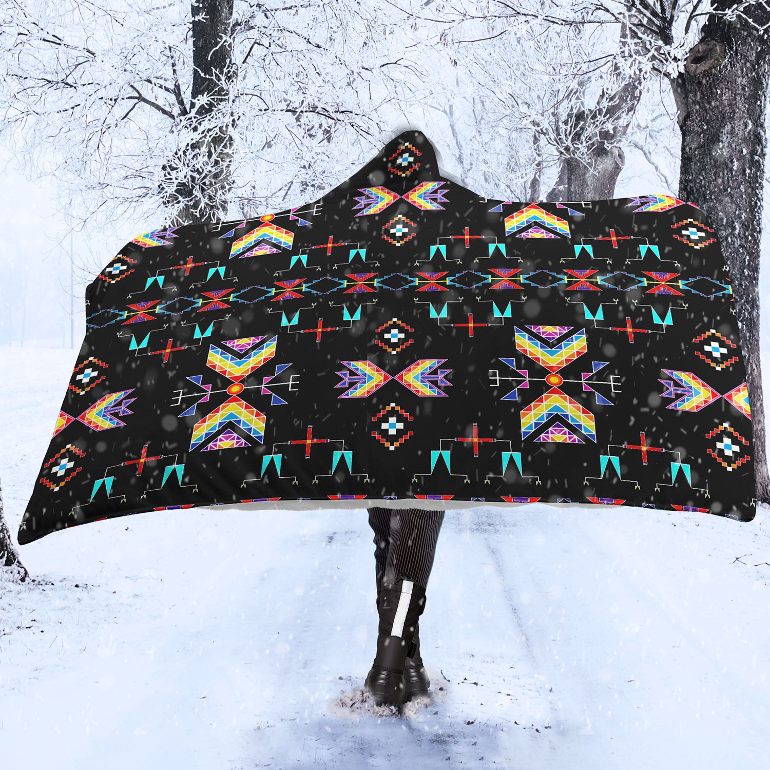 Rainy Chief Rainbow Black Hooded Blanket