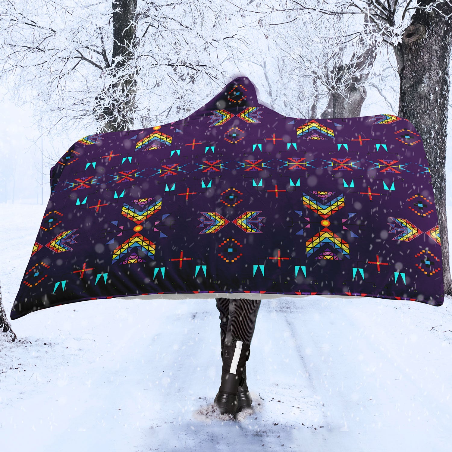 Rainy Chief Rainbow Dark Purple Hooded Blanket