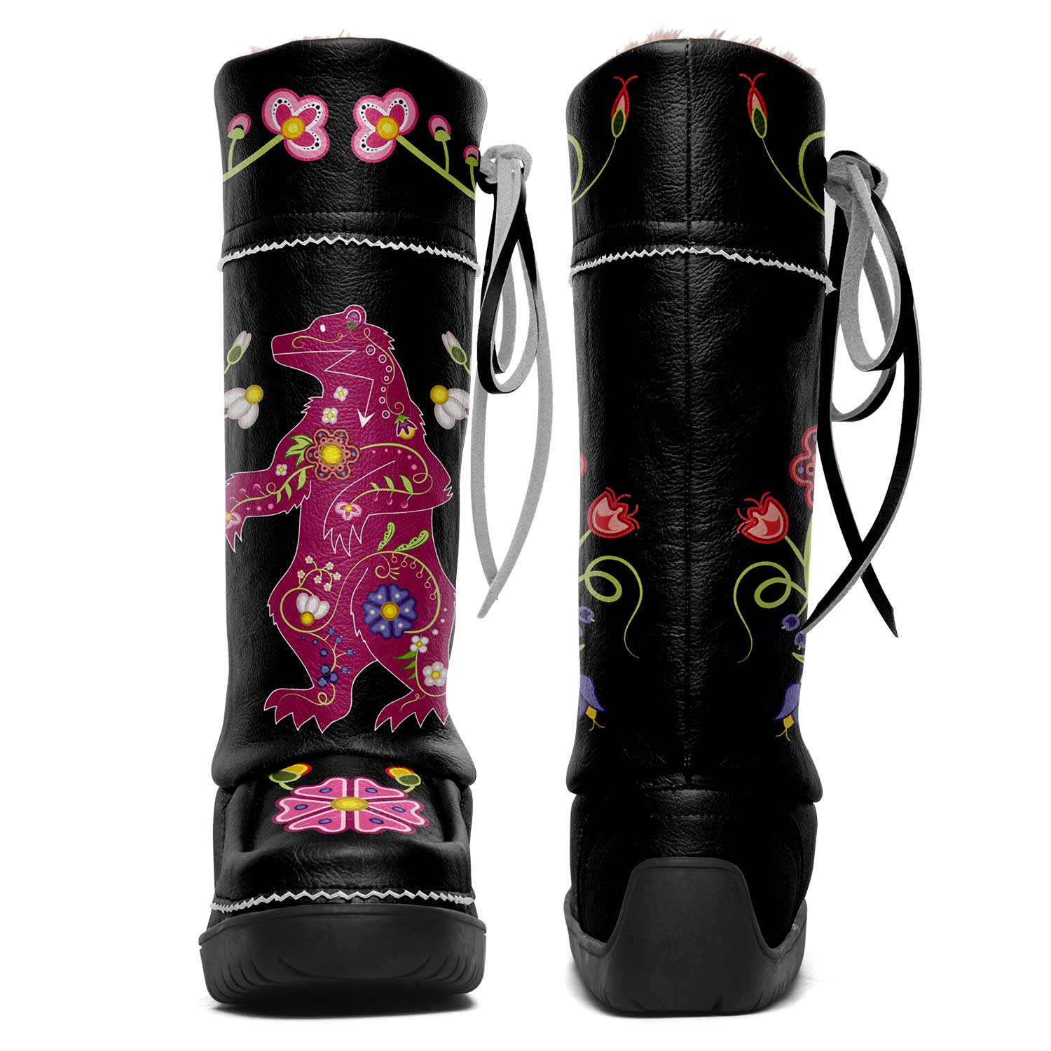 Floral Maskwa Black Real Leather MocLux