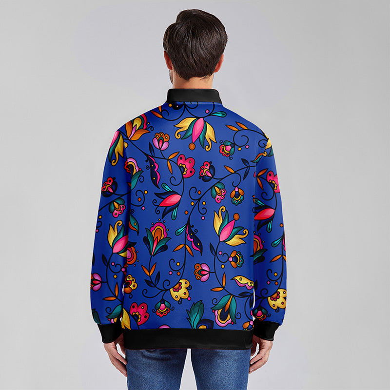 Copper Prairie Petals Blue Zippered Collared Lightweight Jacket