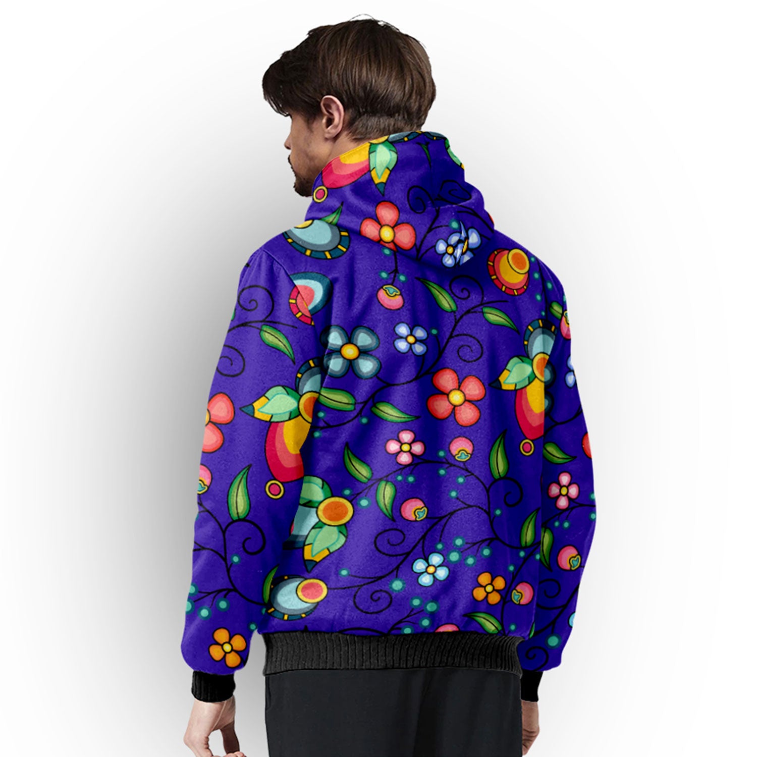 Floral Bounty Blue Sherpa Hoodie