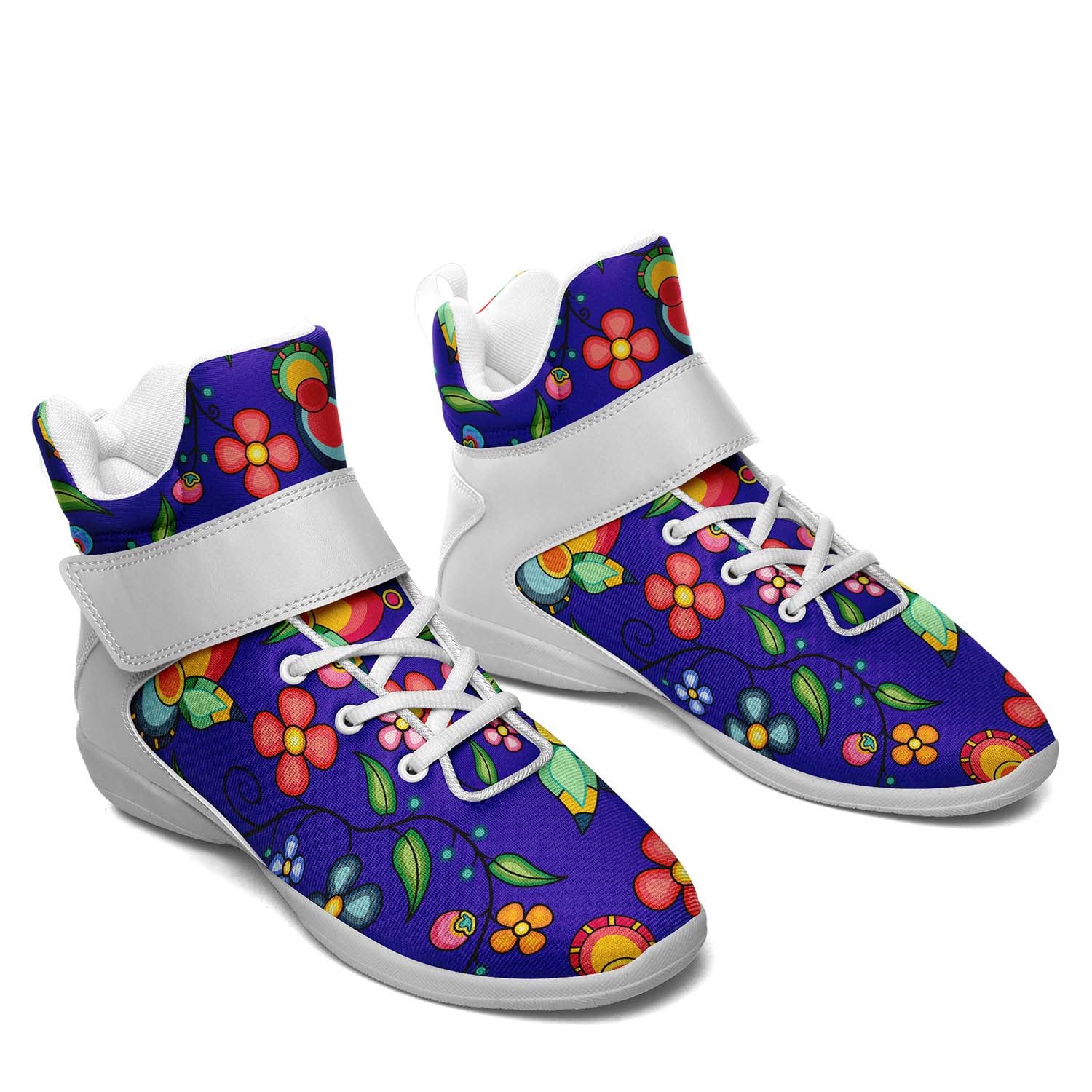 Floral Bounty Blue Ipottaa Basketball / Sport High Top Shoes - White Sole