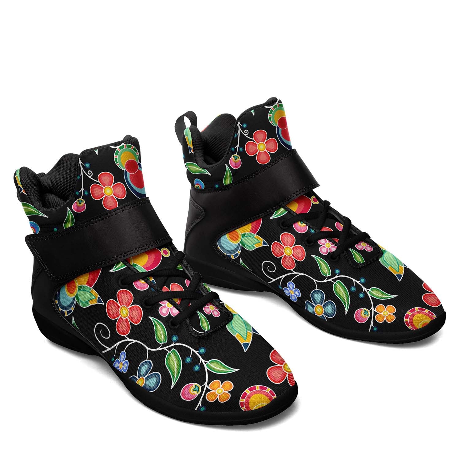 Floral Bounty Black Ipottaa Basketball / Sport High Top Shoes - Black Sole