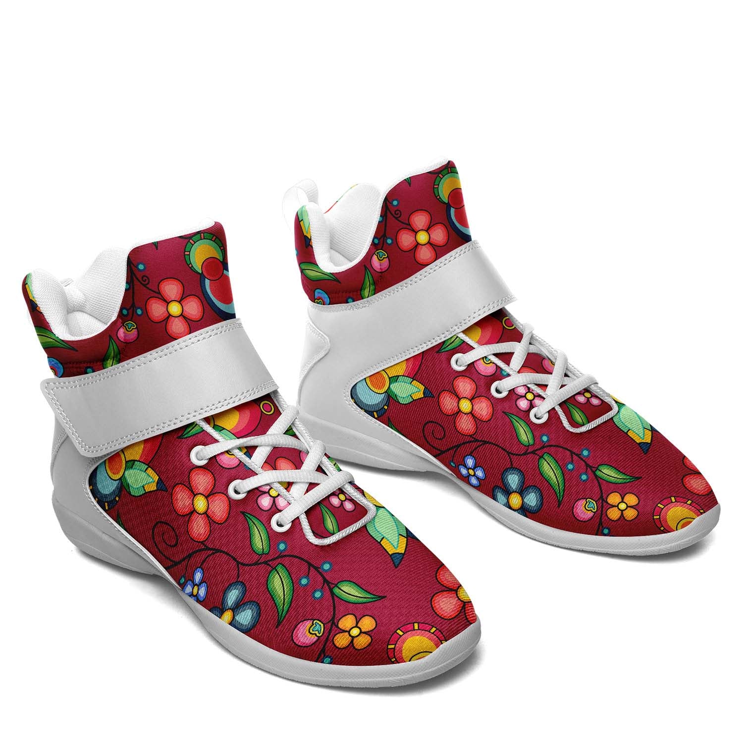 Floral Bounty Magenta Leaves Ipottaa Basketball / Sport High Top Shoes - White Sole