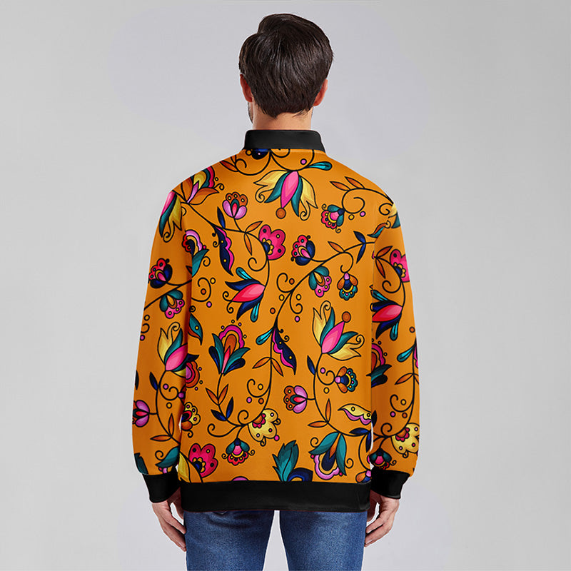 Copper Prairie Petals Orange Zippered Collared Lightweight Jacket