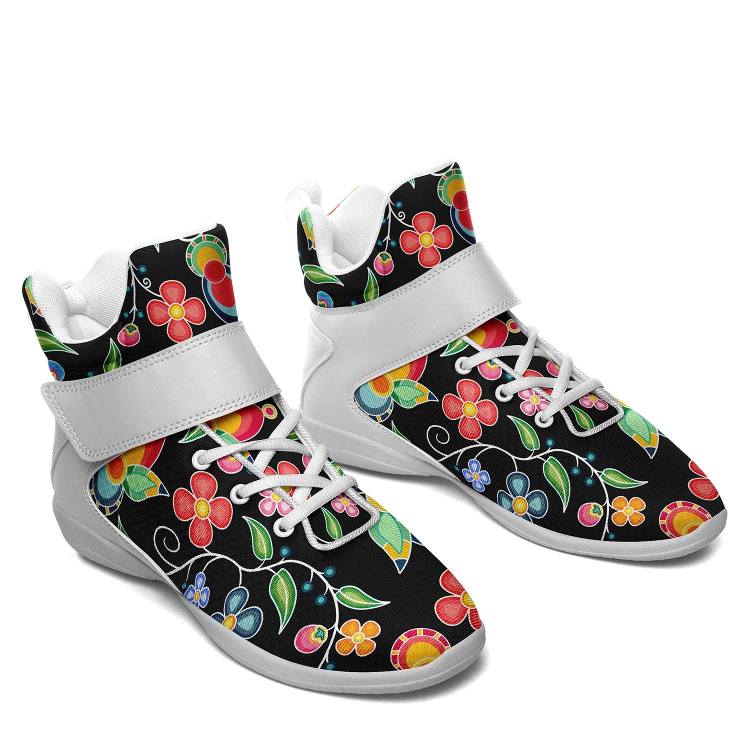 Floral Bounty Black Ipottaa Basketball / Sport High Top Shoes - White Sole