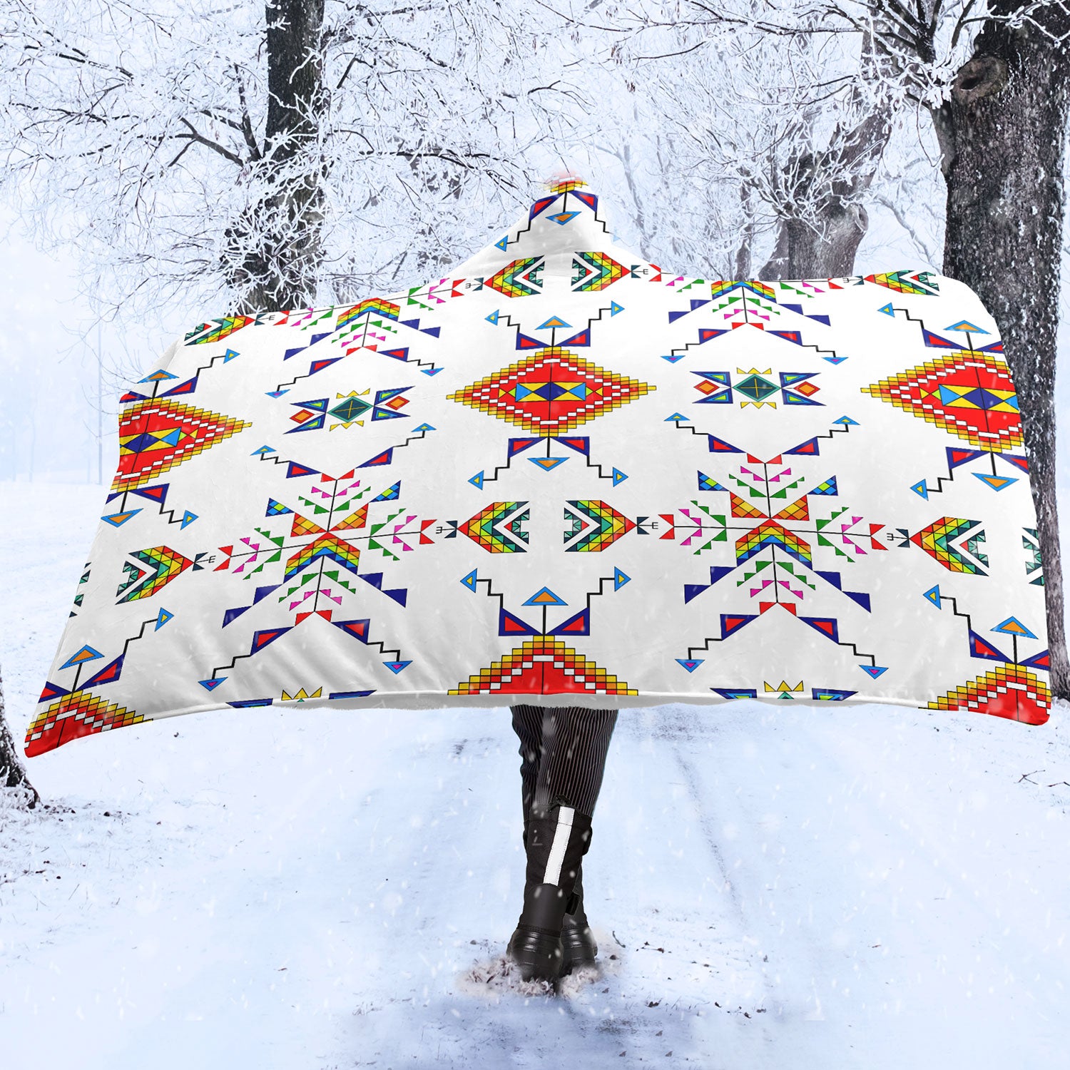 Buffalo Jump White Hooded Blanket