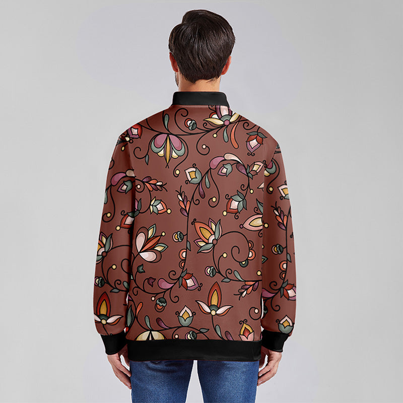 Burnt Sky Petals Brown Zippered Collared Lightweight Jacket