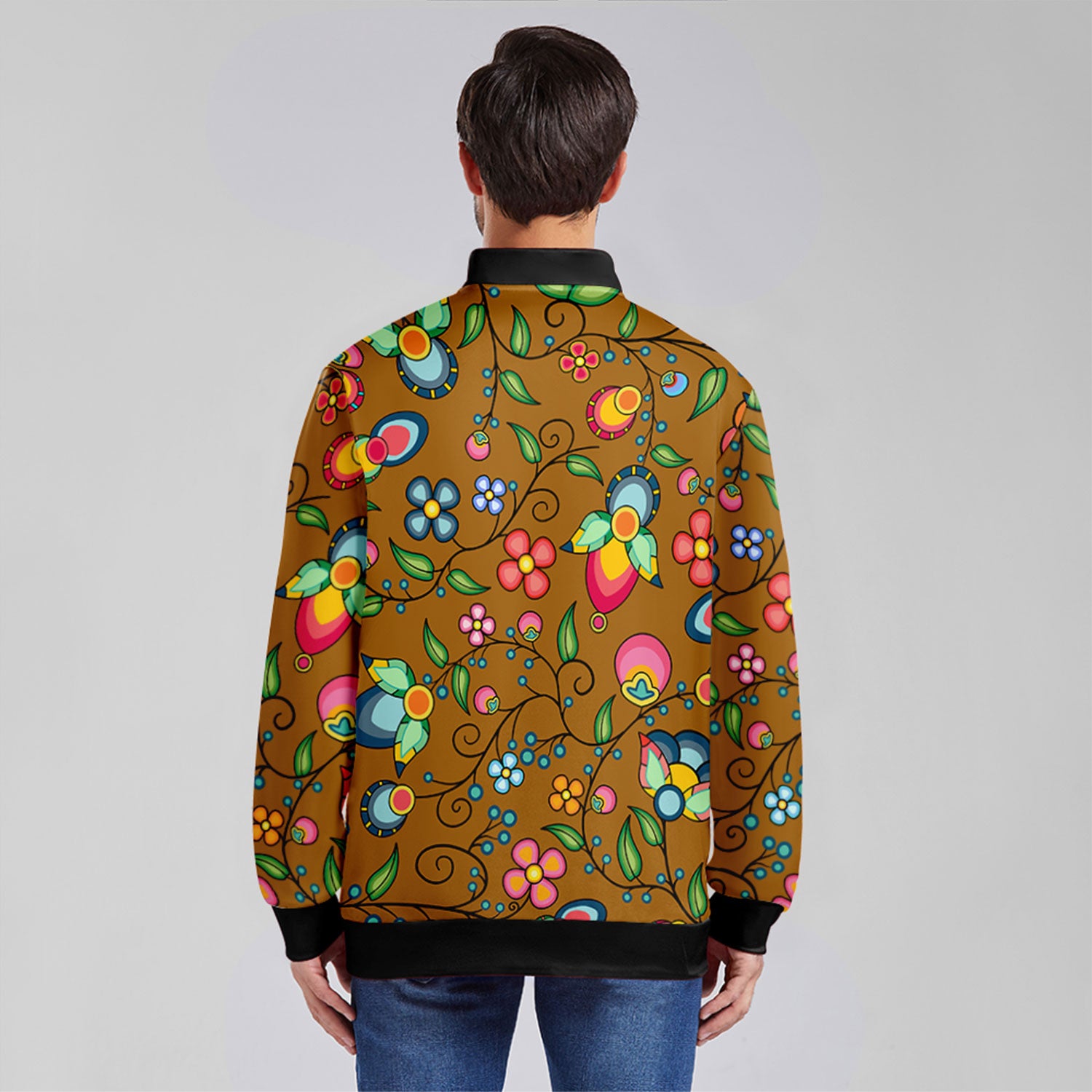 Floral Bounty Fall Leaves Zippered Collared Lightweight Jacket