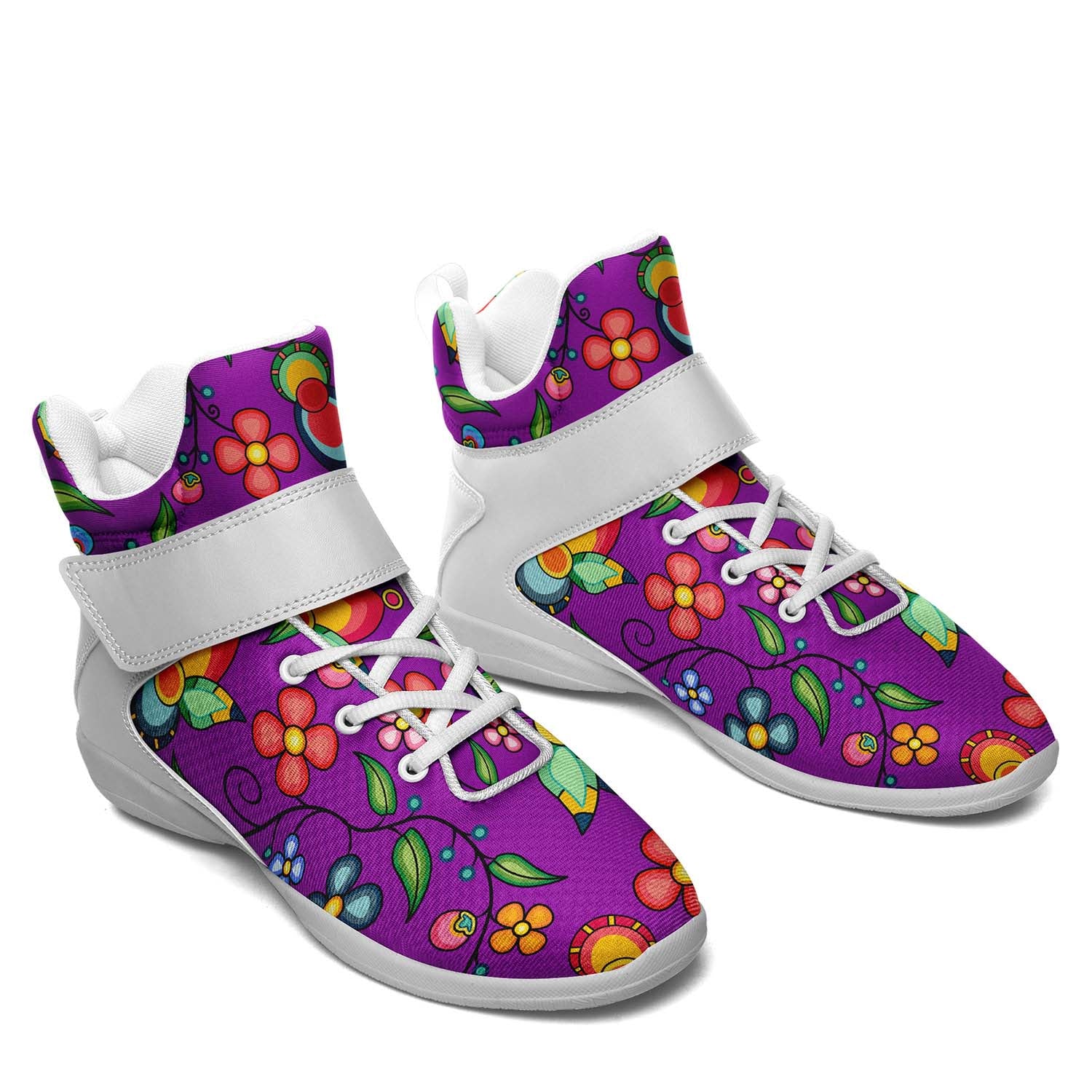 Floral Bounty Purple Leaves Ipottaa Basketball / Sport High Top Shoes - White Sole