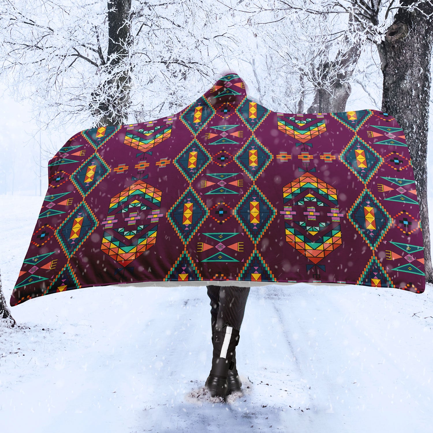 Travois Tipi Berry Hooded Blanket