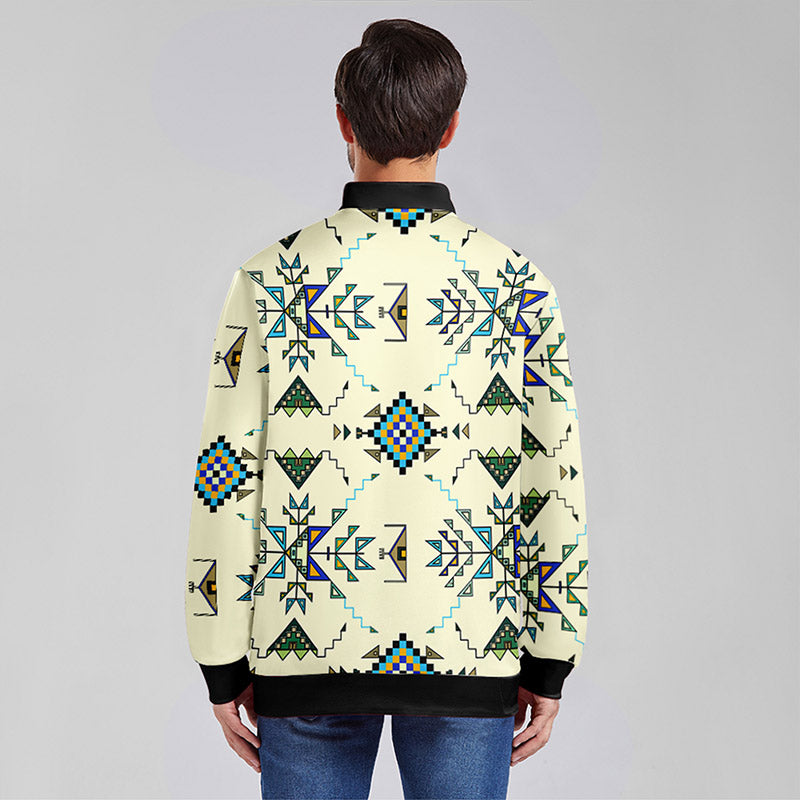 Bear Shield Cream  Zippered Collared Lightweight Jacket