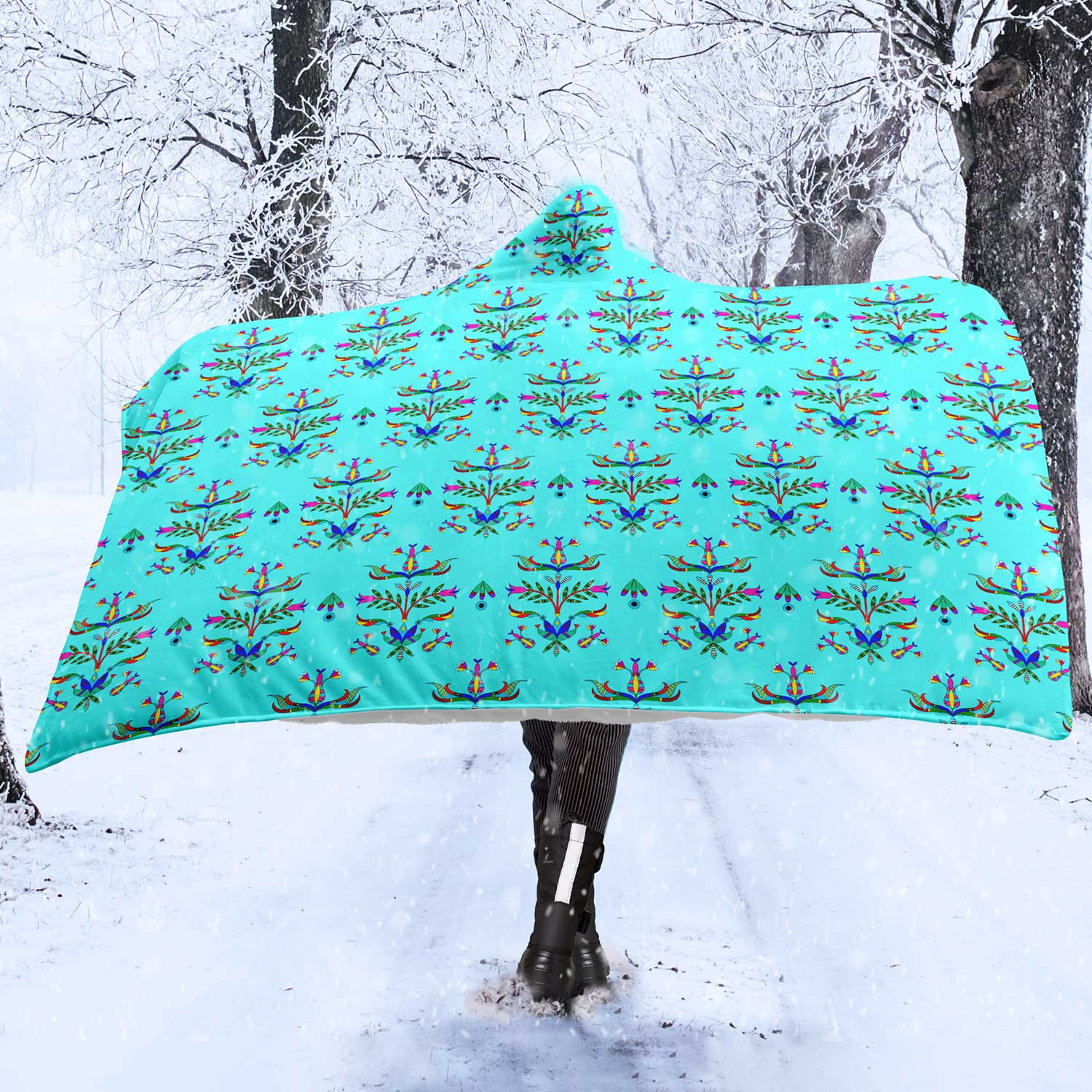 Dakota Damask Turquoise Hooded Blanket