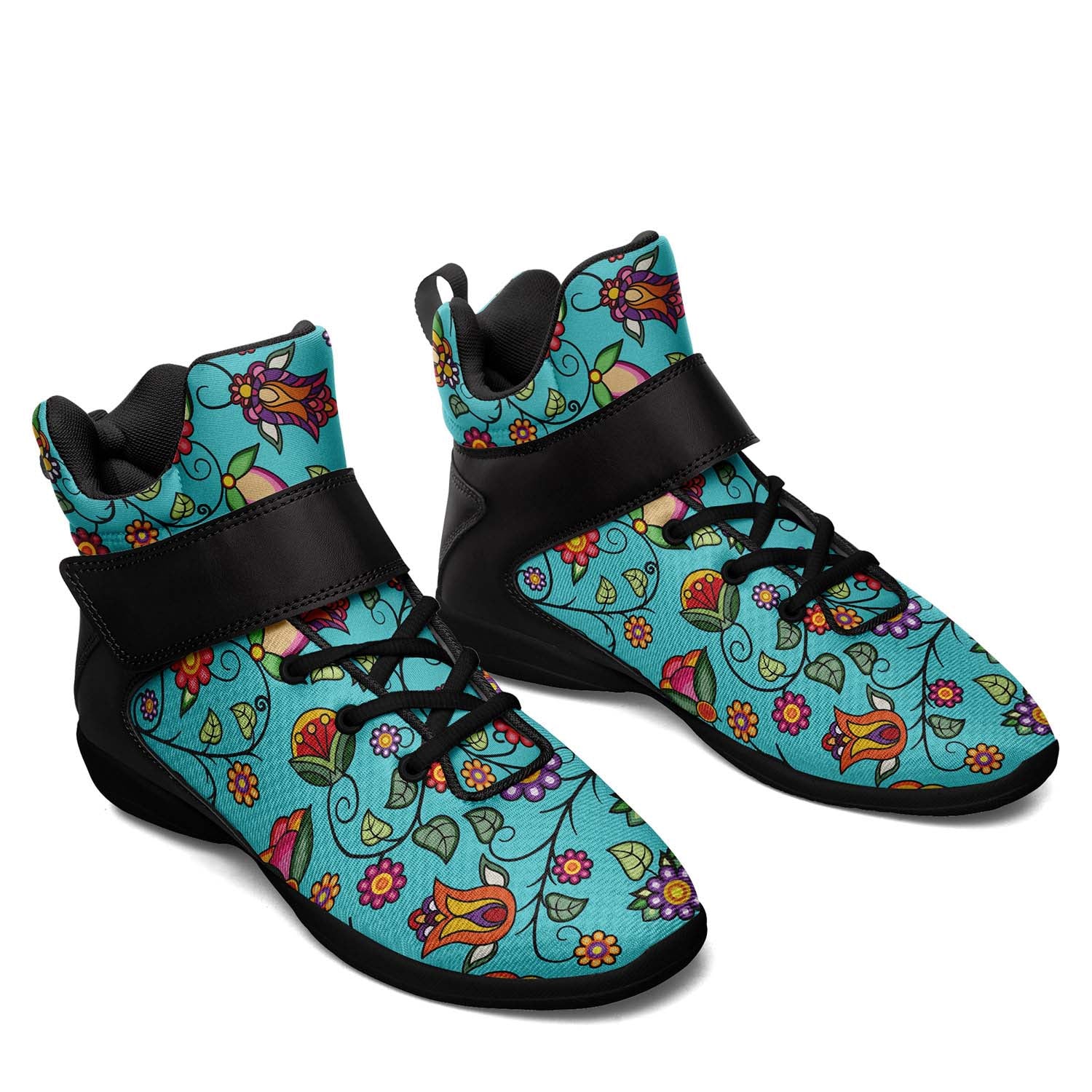 Heartbeat Petals Turquoise Ipottaa Basketball / Sport High Top Shoes - Black Sole