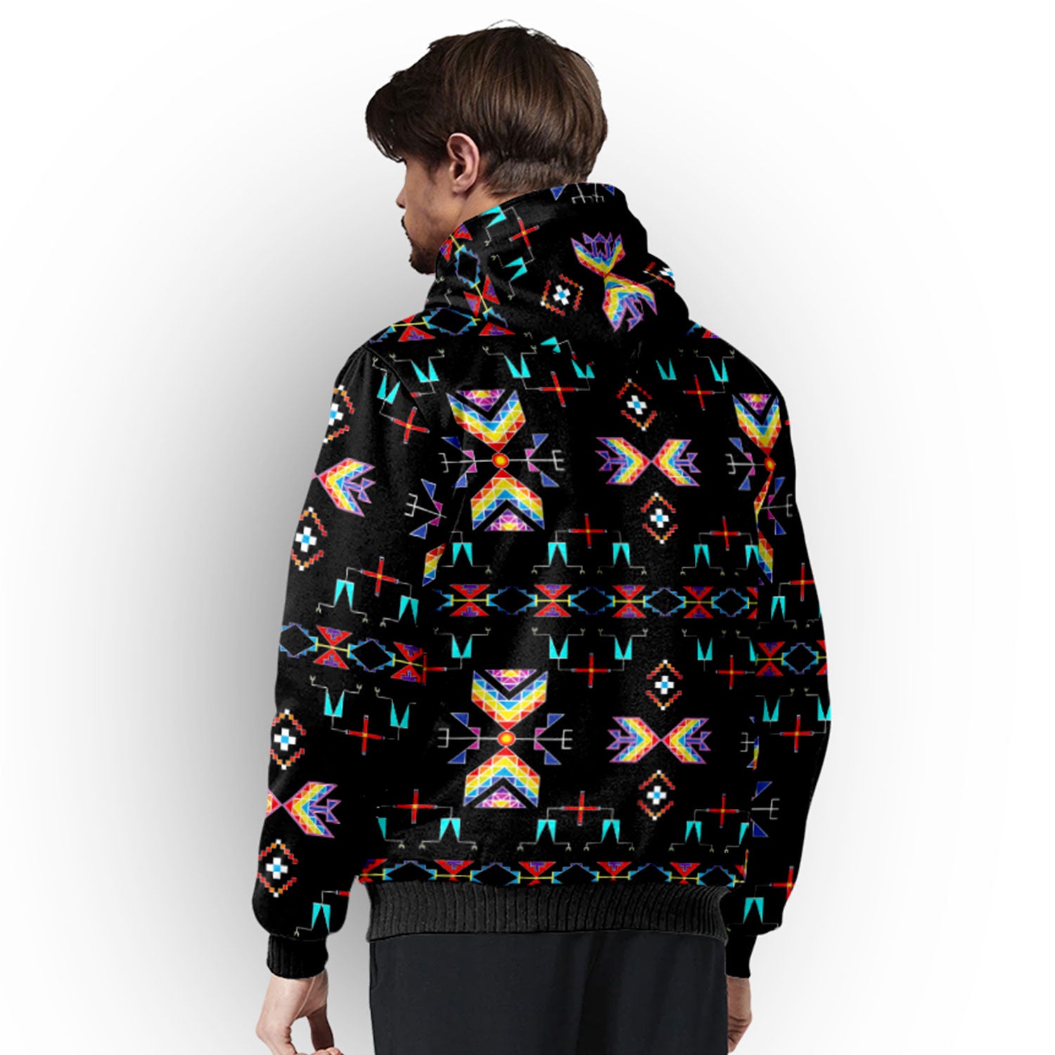 Rainy Chief Rainbow Black Sherpa Hoodie