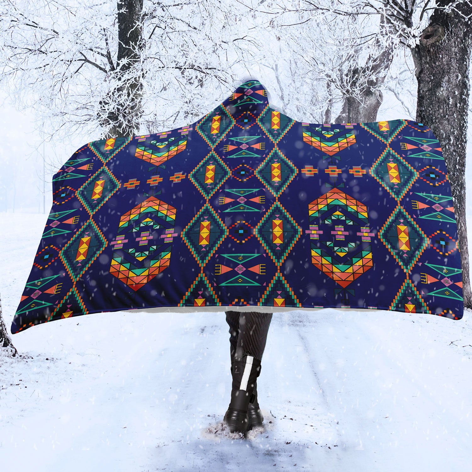 Travois Tipi Blue Hooded Blanket