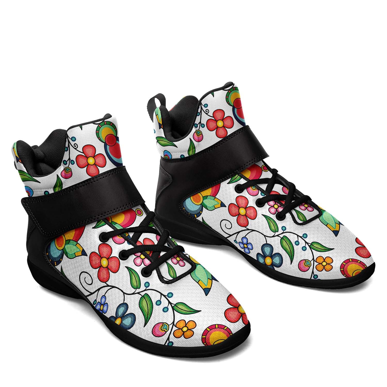 Floral Bounty White Ipottaa Basketball / Sport High Top Shoes - Black Sole