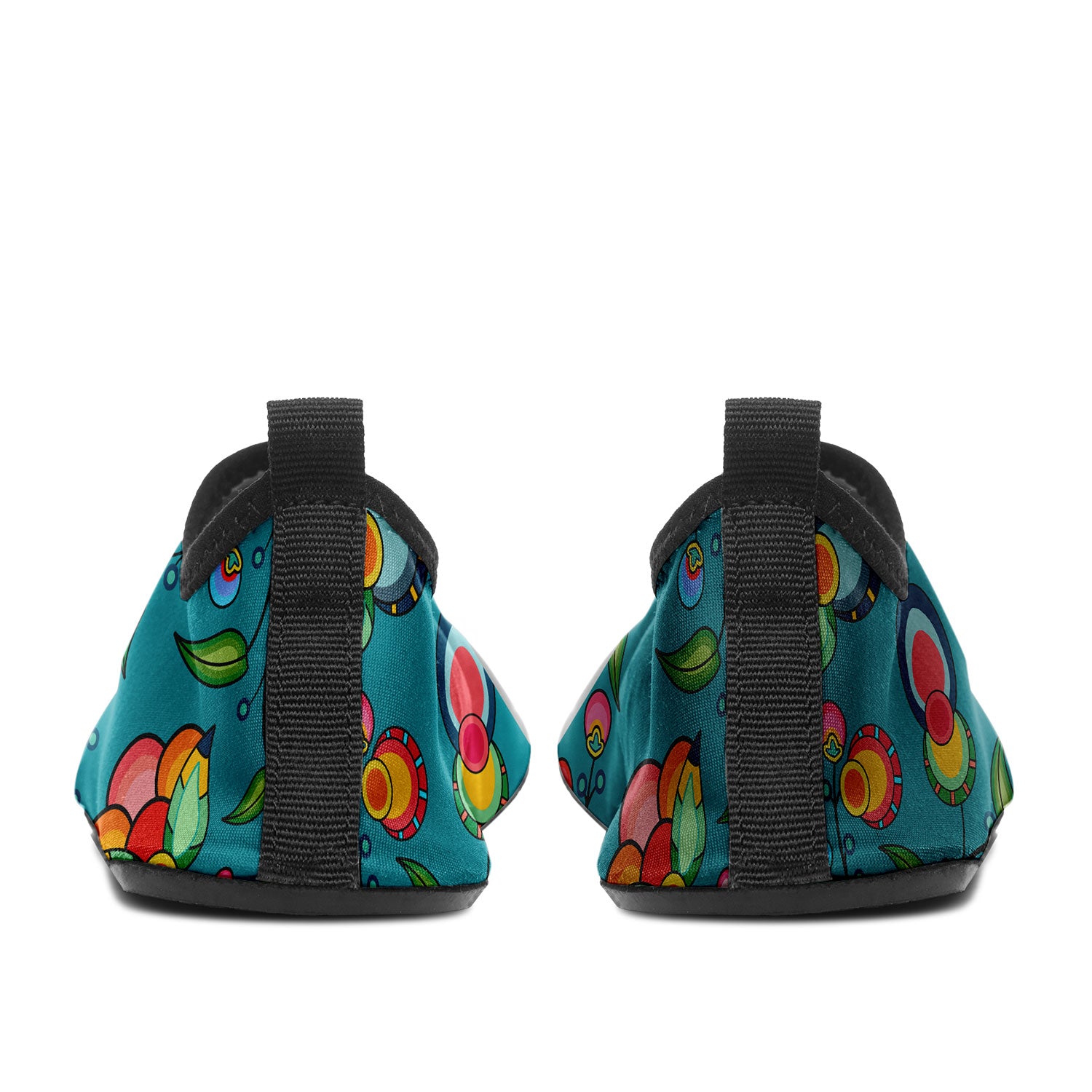 Floral Bounty Teal Kid's Sockamoccs Slip On Shoes