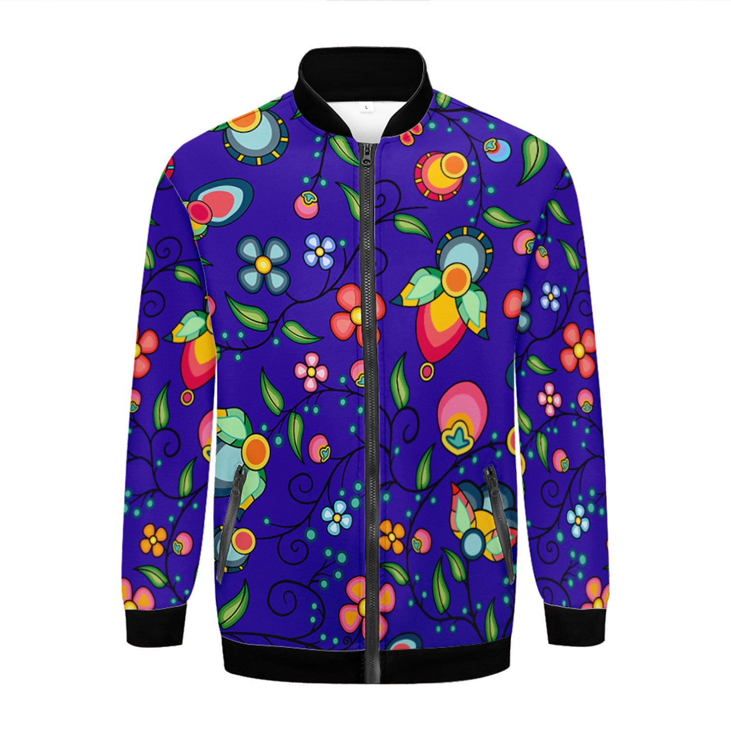 Floral Bounty Blue Zippered Collared Lightweight Jacket