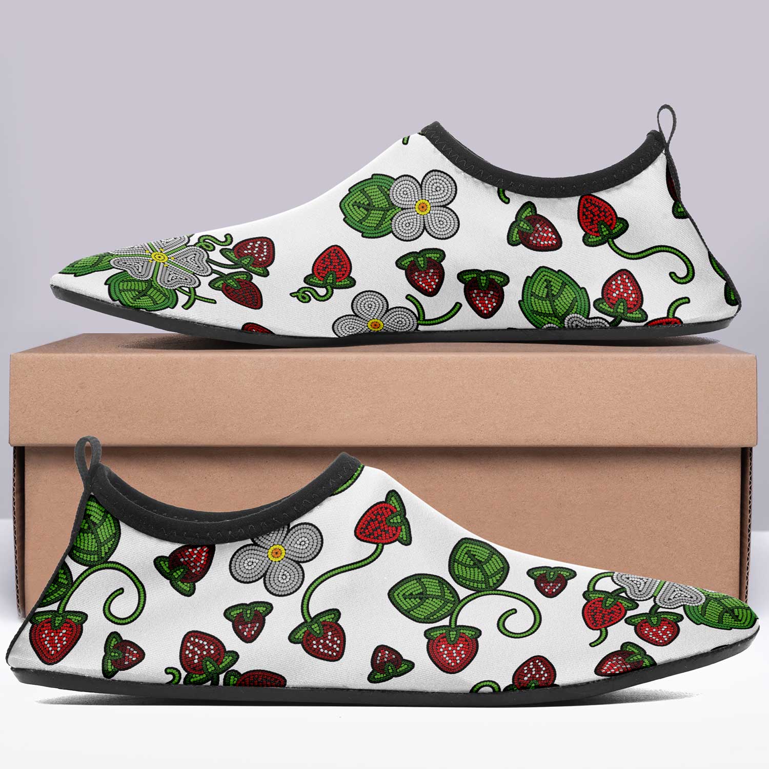 Strawberry Dreams White Kid's Sockamoccs Slip On Shoes