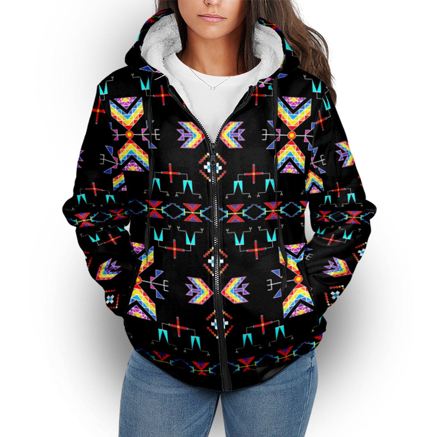 Rainy Chief Rainbow Black Sherpa Hoodie