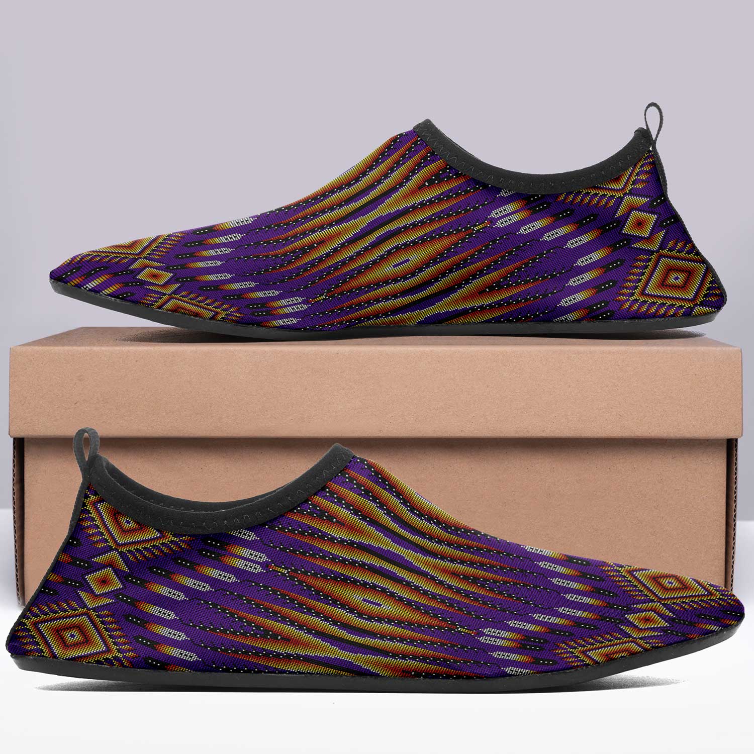 Fire Feather Purple Kid's Sockamoccs Slip On Shoes