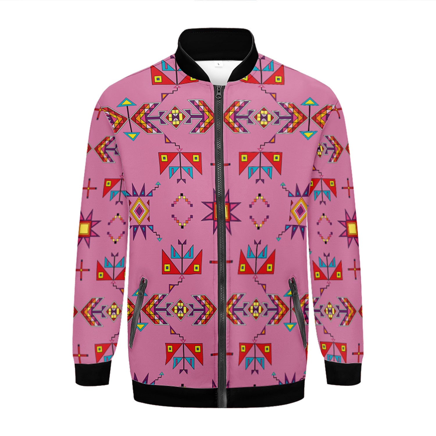 Scattered Generations Pink Zippered Collared Lightweight Jacket