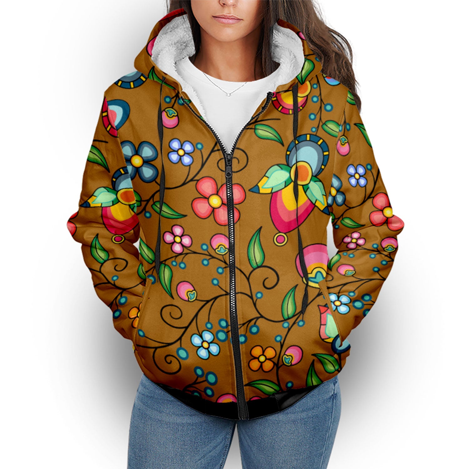 Floral Bounty Fall Leaves Sherpa Hoodie