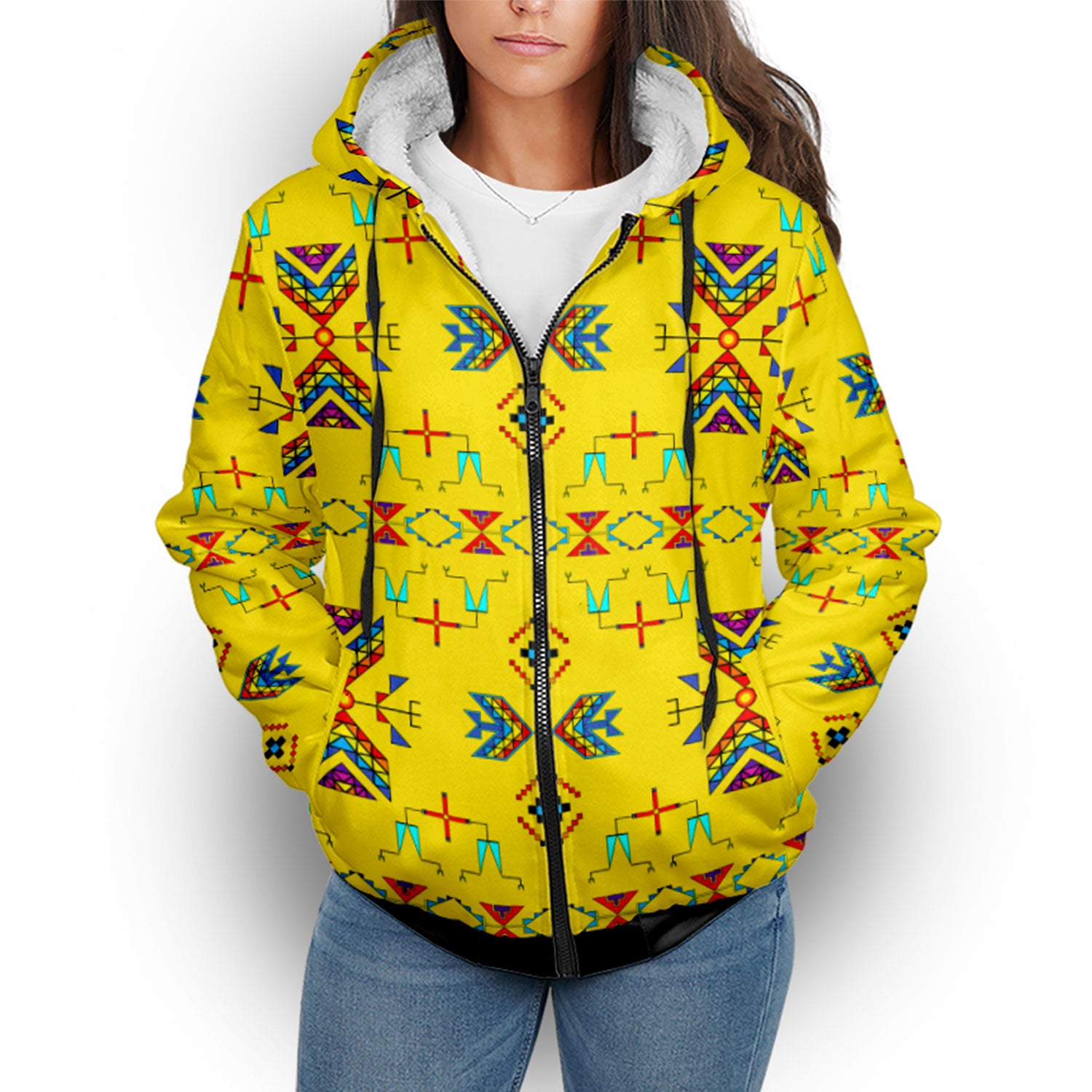 Rainy Chief Rainbow Yellow Sherpa Hoodie