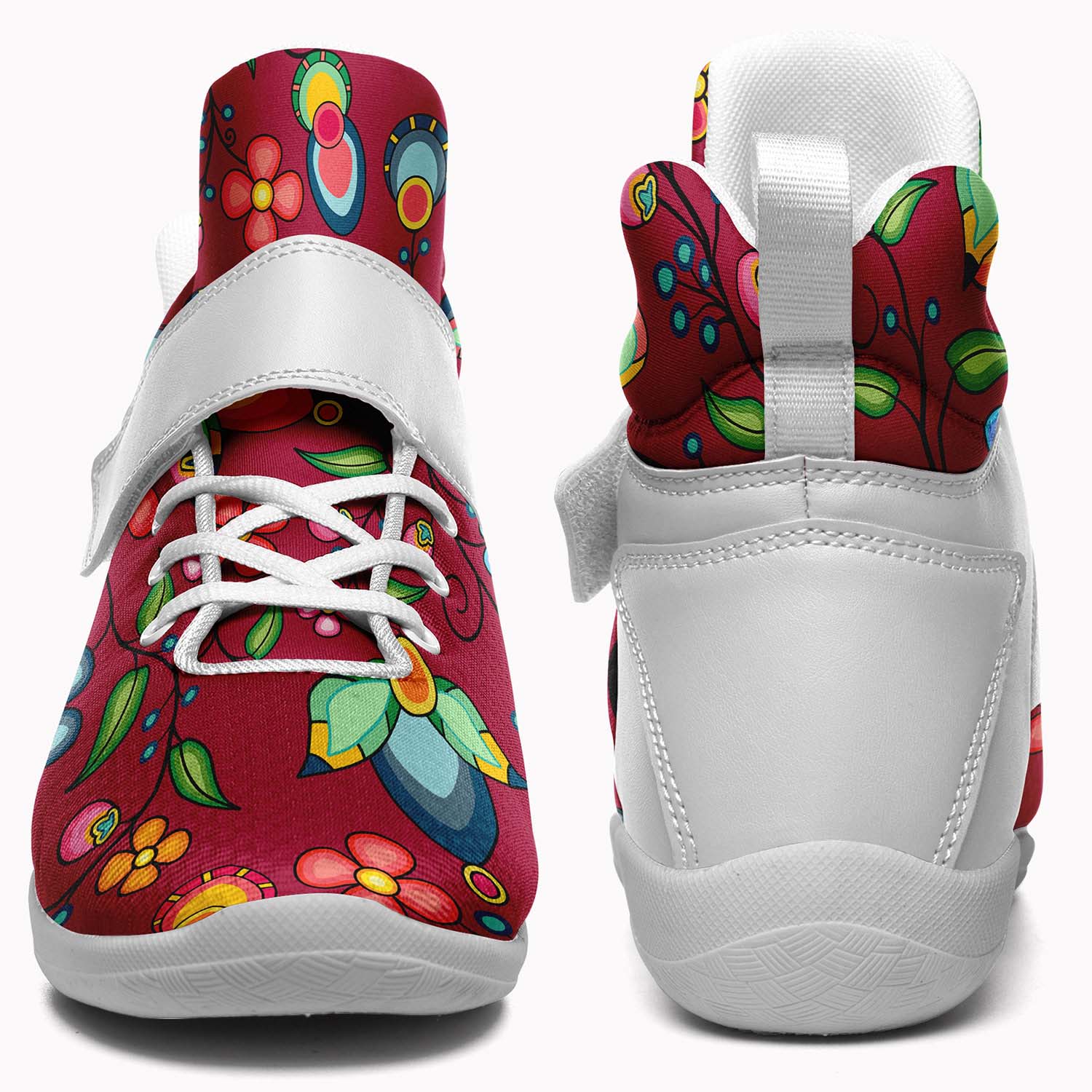 Floral Bounty Magenta Leaves Ipottaa Basketball / Sport High Top Shoes - White Sole