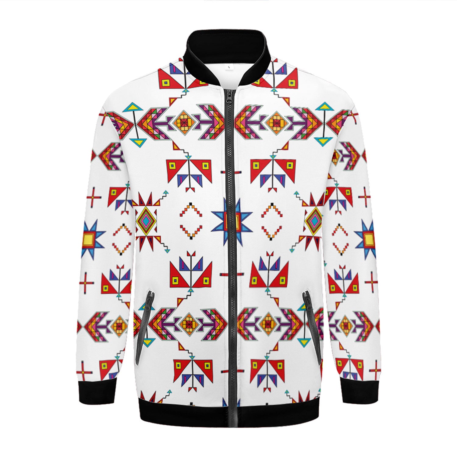 Scattered Generations White Zippered Collared Lightweight Jacket