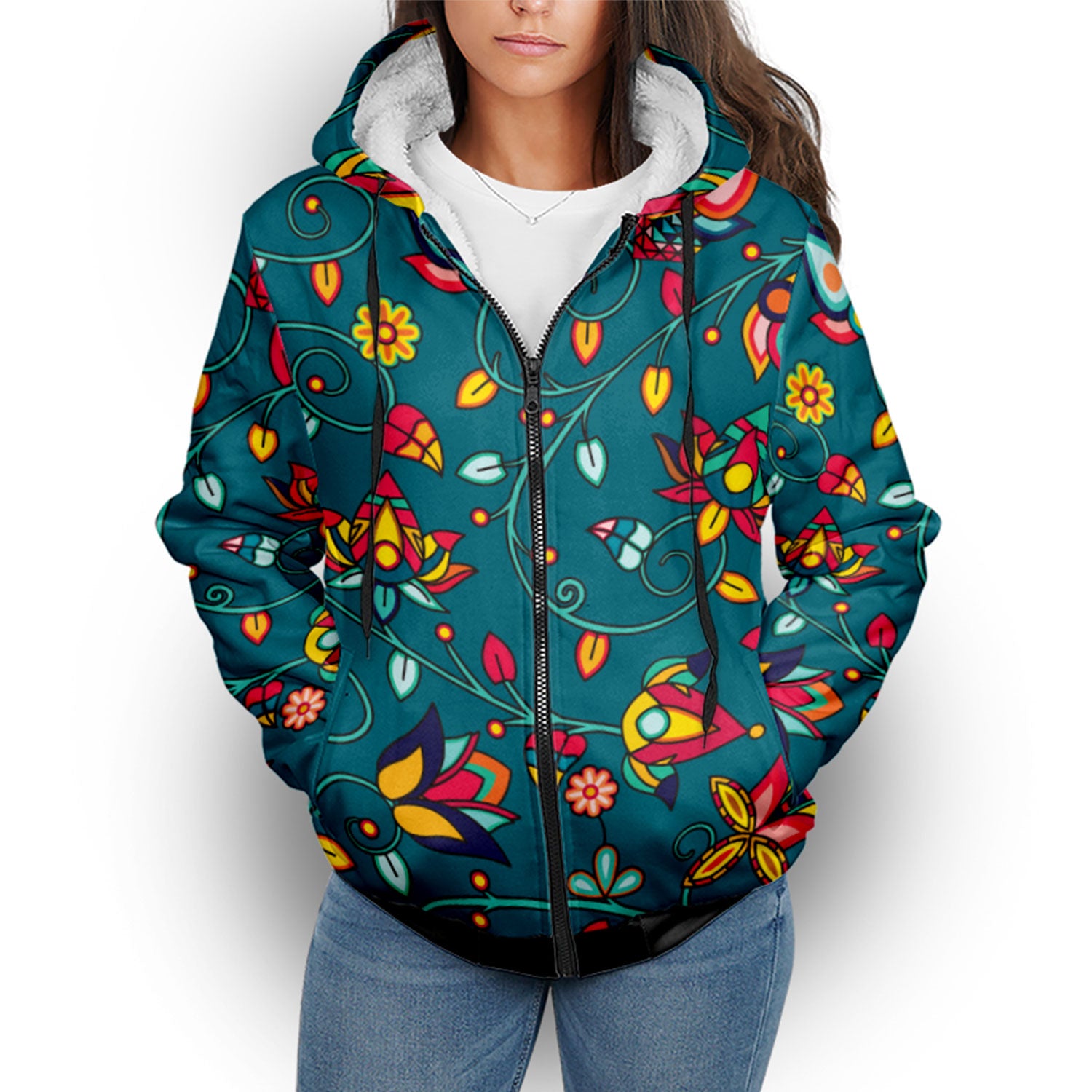 Thorny Path Teal Sherpa Hoodie