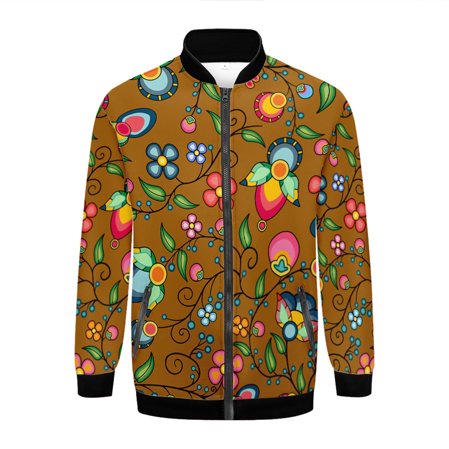 Floral Bounty Fall Leaves Zippered Collared Lightweight Jacket