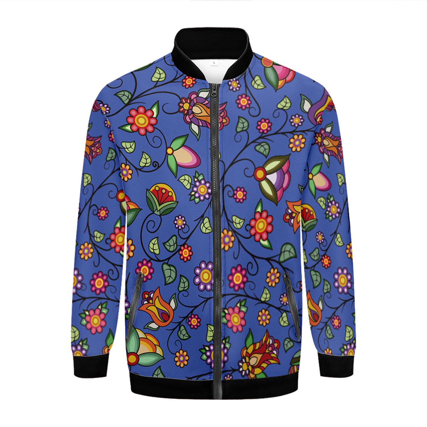 Heartbeat Petals Blue Zippered Collared Lightweight Jacket