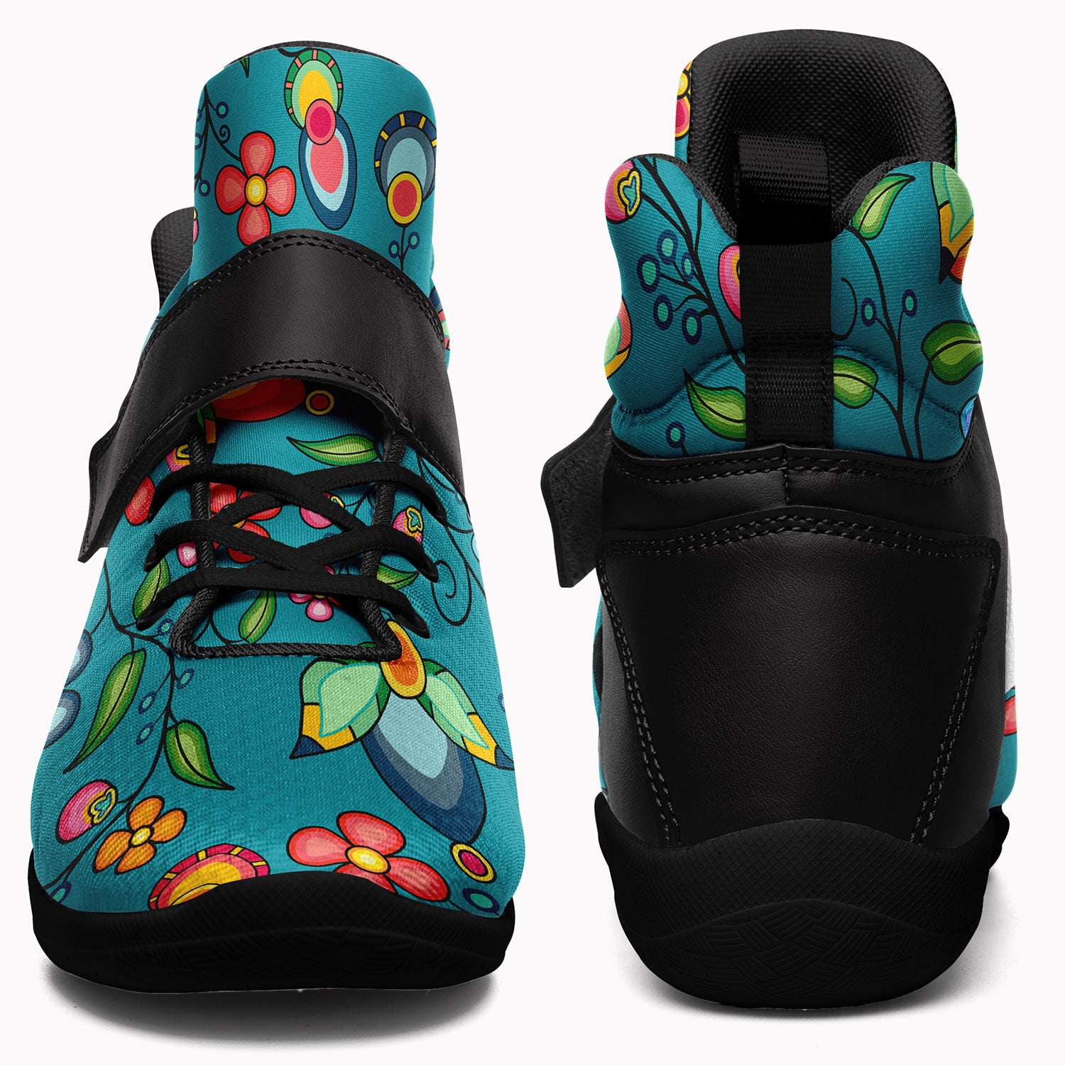 Floral Bounty Teal Ipottaa Basketball / Sport High Top Shoes - Black Sole