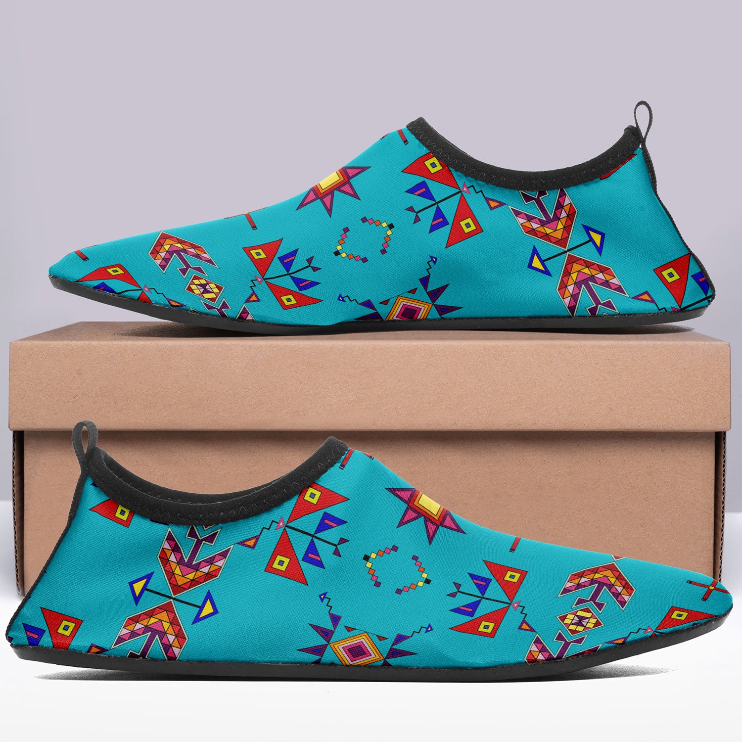 Scattered Generations Turquoise Kid's Sockamoccs Slip On Shoes