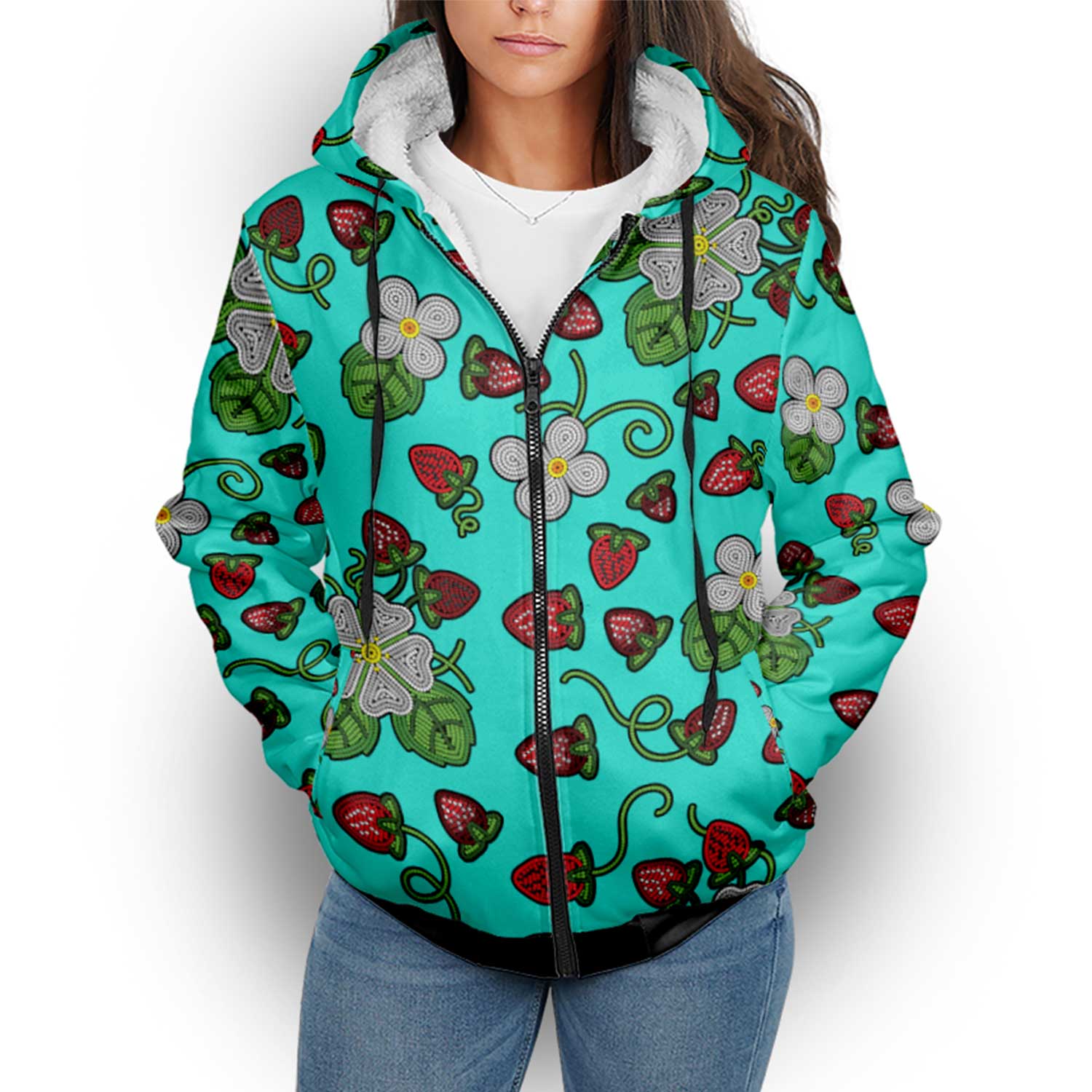 Strawberry Dreams Turquoise Sherpa Hoodie