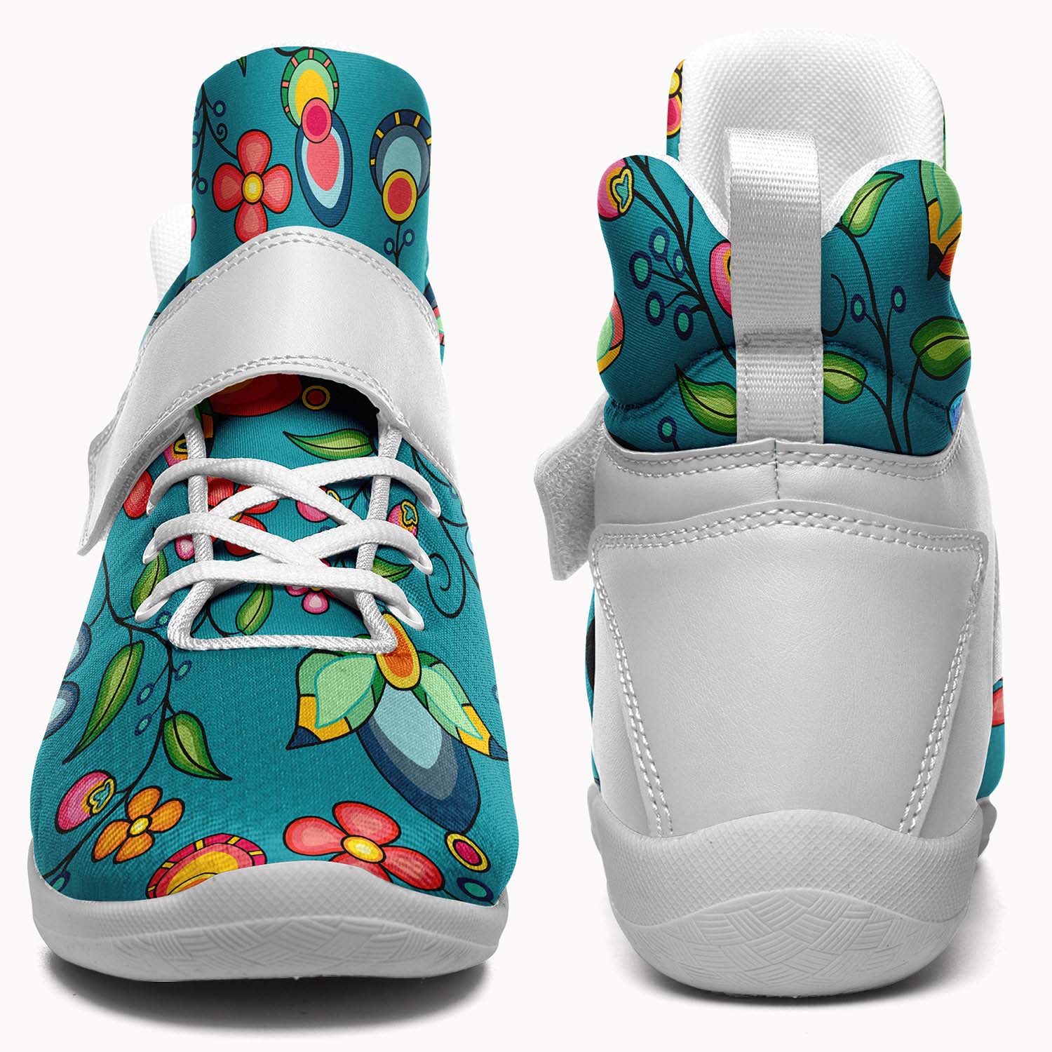 Floral Bounty Teal Ipottaa Basketball / Sport High Top Shoes - White Sole