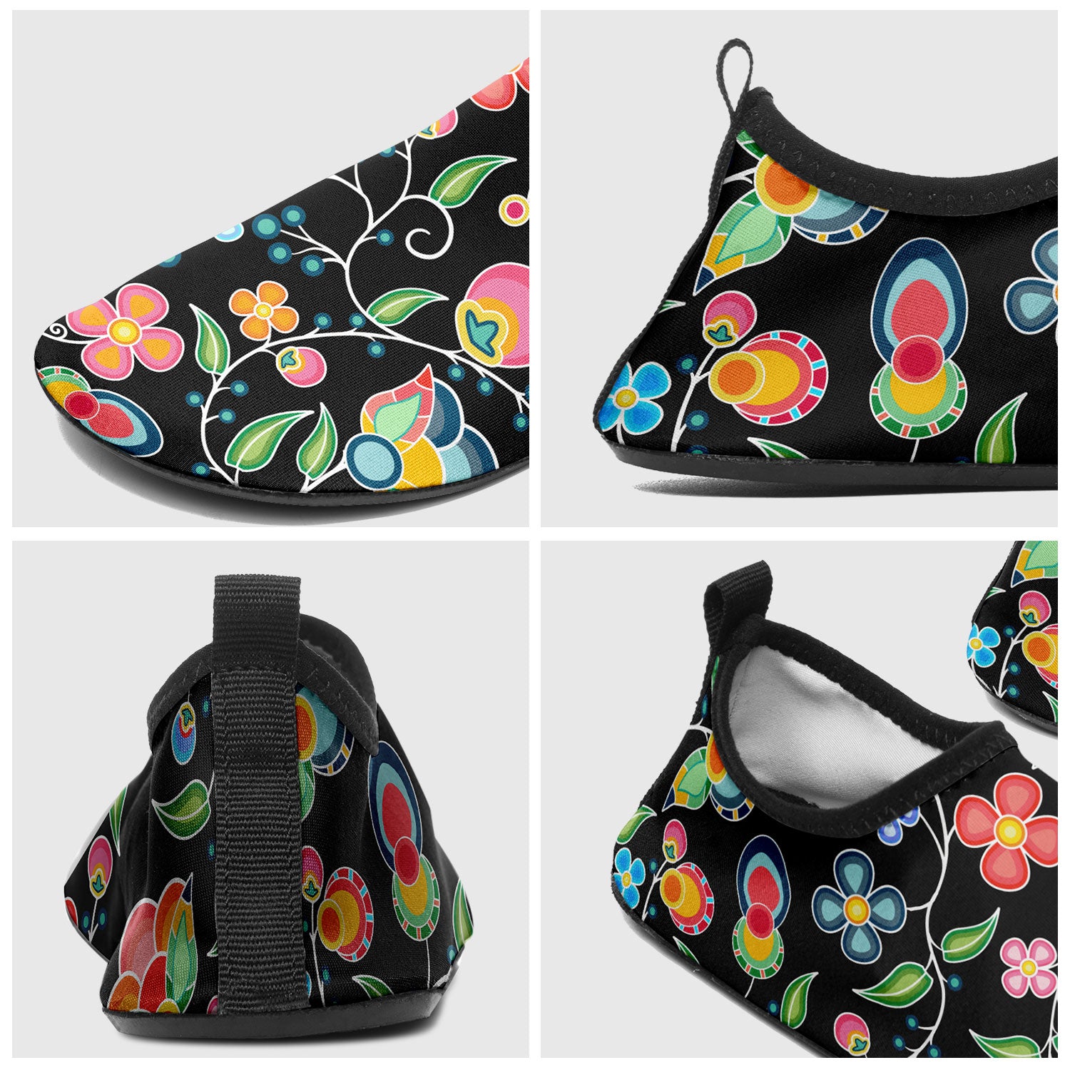 Floral Bounty Black Kid's Sockamoccs Slip On Shoes