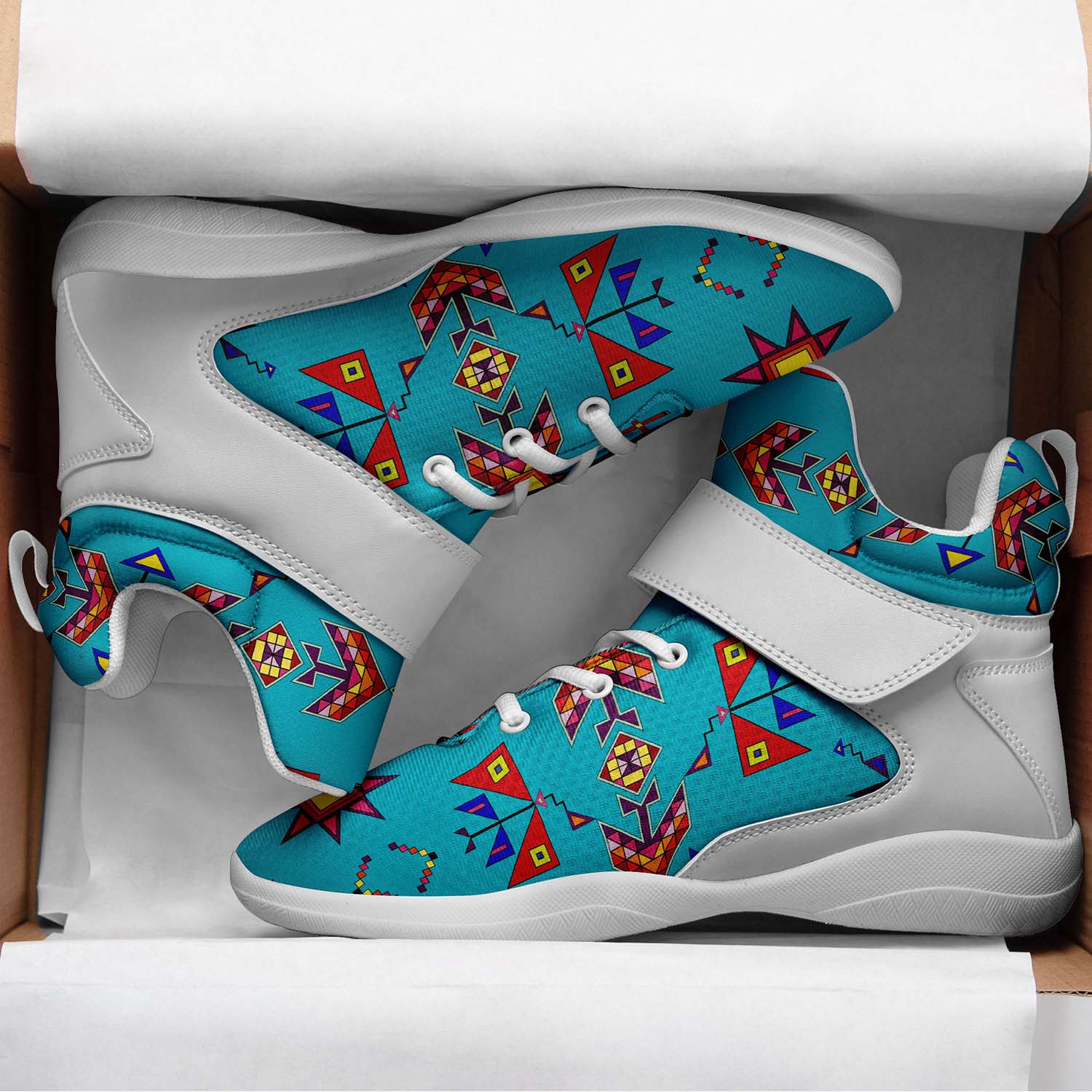 Scattered Generations Turquoise Ipottaa Basketball / Sport High Top Shoes - White Sole
