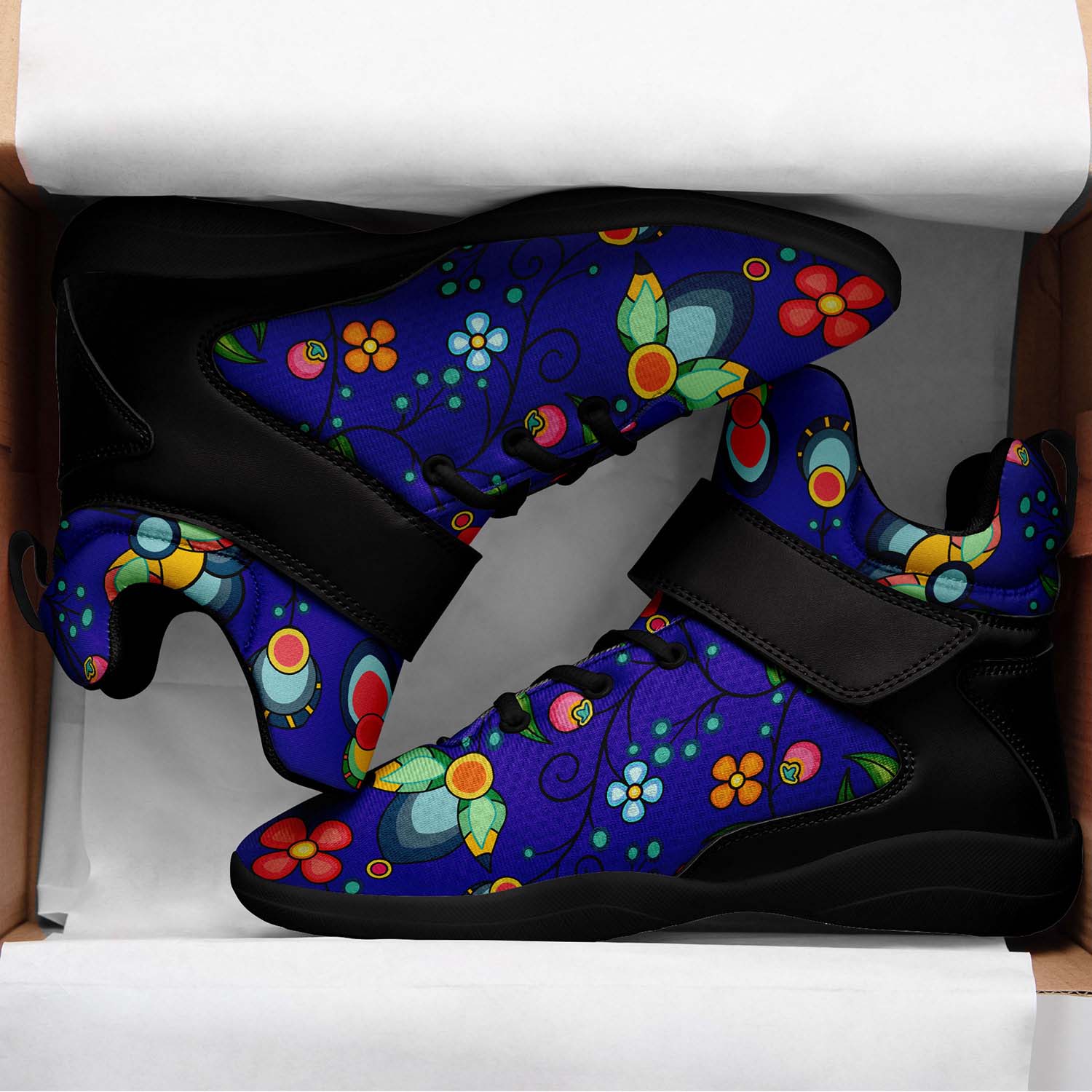 Floral Bounty Blue Ipottaa Basketball / Sport High Top Shoes - Black Sole